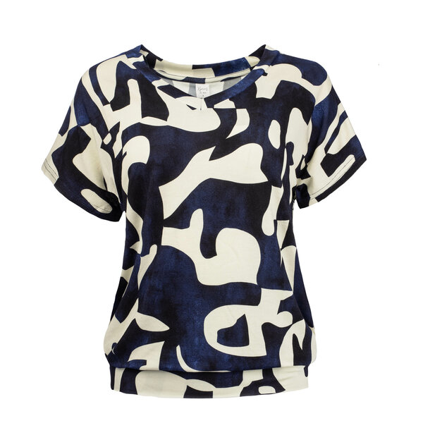 NED top Mana SS Marine Abstract Art Tricot - Marine