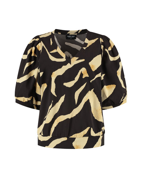 Lady Day Amie-V Pania Print Bruin Vanille Geel Shirt Travelstof