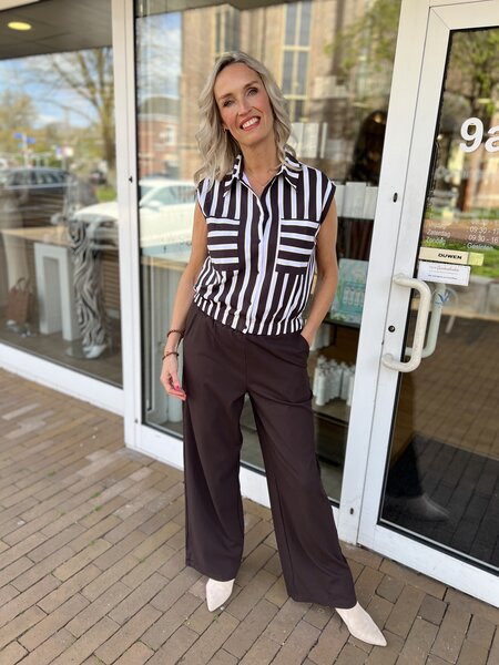 Lady Day Isa Doub Stripe Bruin Geel Wit Top