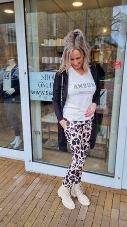 Broek Giraffe print - zwart, zand, beige
