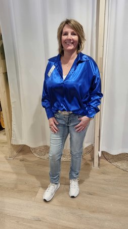 Blouse kobalt blauw glans One Size
