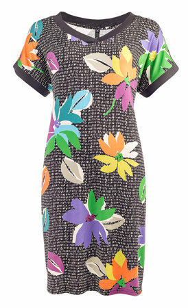 NED jurk Anima SS Black Flowerborder Tricot