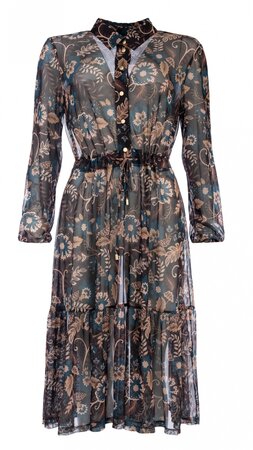 NED Jurk - Hip LS Denim Luxury Flower Mesh