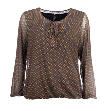 NED Dina-D LS Leather Brown Dots Mesh blouse
