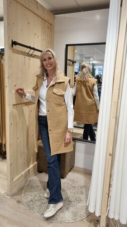 Teddy gilet lang Lotus - Licht camel