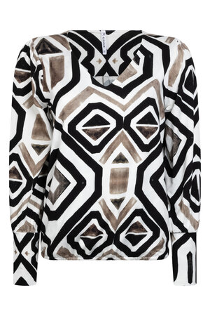 Zoso 234 Denise off white taupe printed viscose blouse shirt