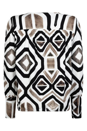 Zoso 234 Denise off white taupe printed viscose blouse shirt