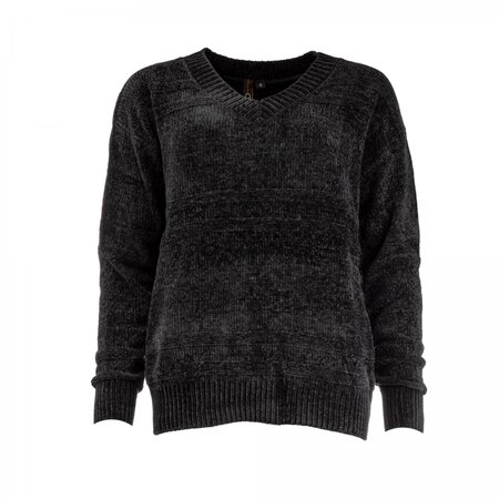NED Simon LS Chenile sweater met V- Hals- Black 23W1-U145-07
