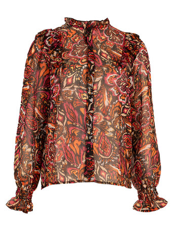 Azzurro blouse met ruches zwart - fuchsia
