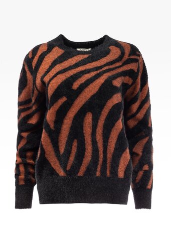 NED trui Tortoise Shell-Black Flair LS-RMJ Furry Print Knit (25W1-U386-04)