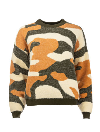 NED trui Peterslee LS-RML Zebra print knit - Forest night m. brown