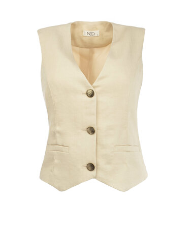 NED Raia gilet twill linnenlook Beige Day