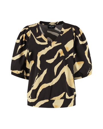 Lady Day Amie-V Pania Print Bruin Vanille Geel Shirt Travelstof