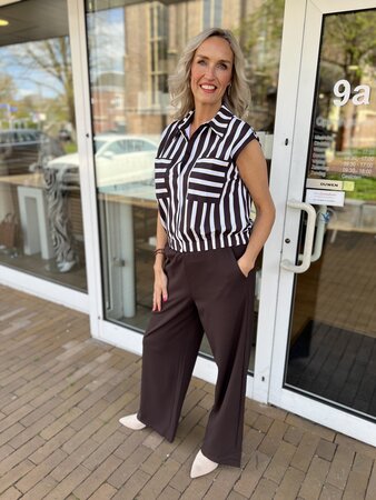 Lady Day Isa Doub Stripe Bruin Geel Wit Top