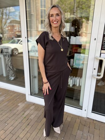 Lady Day Vinnie dark brown travelstof broek