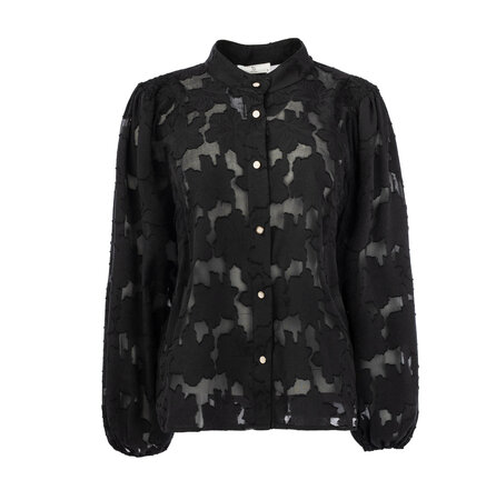 NED blouse Calgary zwart LS-RMJ Tone-on-tone Flower Ausbrenner