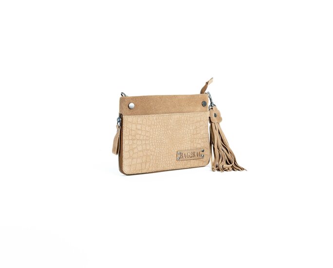 Bag2Bag -  Dames clutch / schoudertas Venda Suede camel