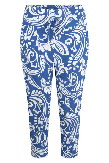 Zoso 233 Luna Printed travel capri pant - ocean blue white