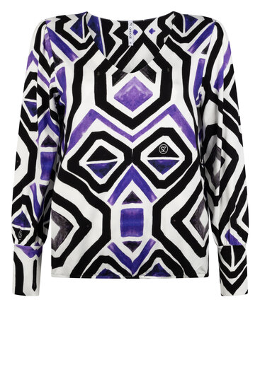 Zoso 234 Denise off white purple printed viscose blouse