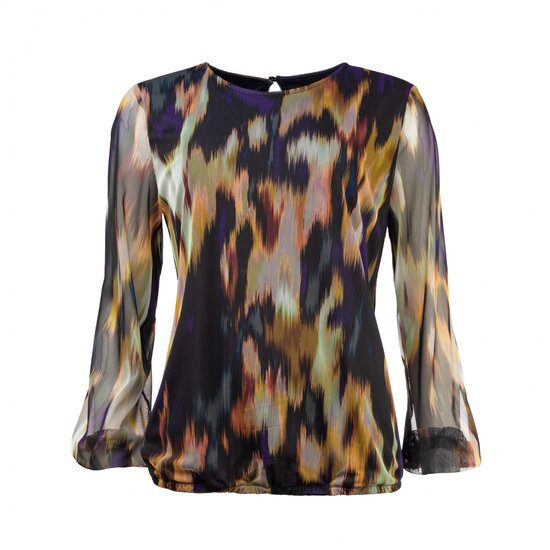 NED blouse / top - Delina D LS Black Blurred Colors Mesh  23W2-RP017-02