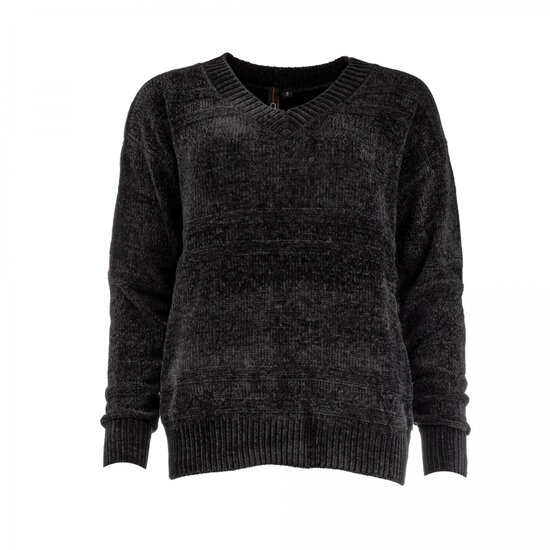 NED Simon LS Chenile sweater met V- Hals- Black 23W1-U145-07