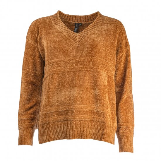NED Simon LS Chenile sweater met V- Hals- Brown Sugar 23W1-U145-07
